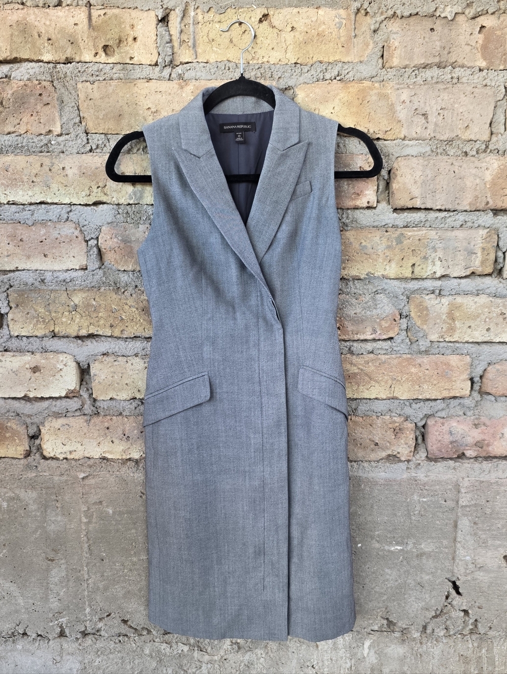 Banana Republic Gray Double Breasted Sleeveless Tuxedo Blazer Dress - Petite 0